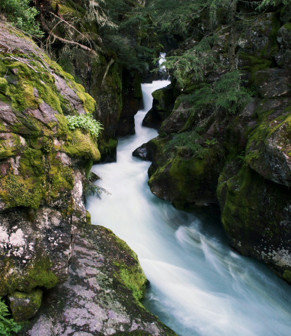 A stream through rocky terrain.